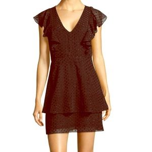 Parker Black and metallic ruffled skater dress